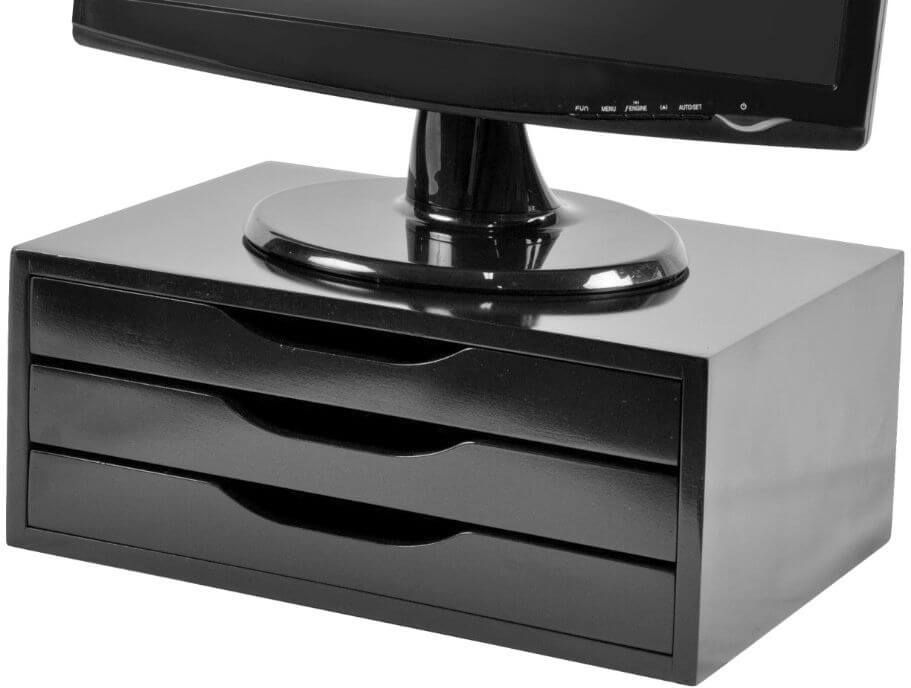 Suporte De Monitor 3 Gavetas Mdf Black Piano Souza Cia Ref 3347