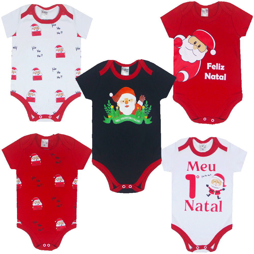 Body de Natal para Bebê em Suedine - Papai Noel, Menino e Menina, 100% Algodão, Até 3 Anos de Idade (Tamanhos P, M, G, 1, 2 e 3) Roupa Infantil Confortável, Presente de Natal para Recém-Nascido, Fantasia Festa Natalina Unissex, Body de Natal para Bebê