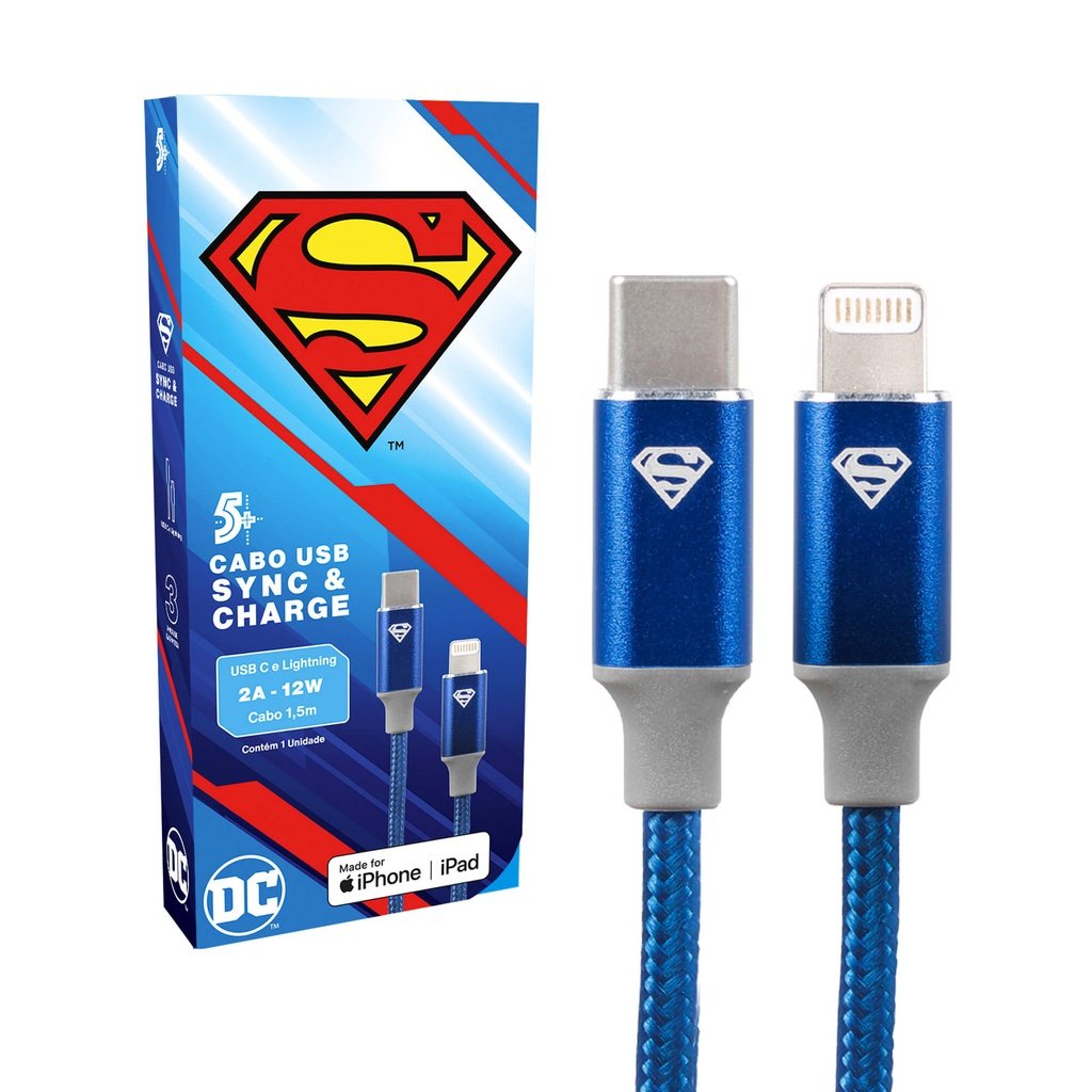 Cabo Carregador Rápido Turbo Usb-C para Lightning - Superman