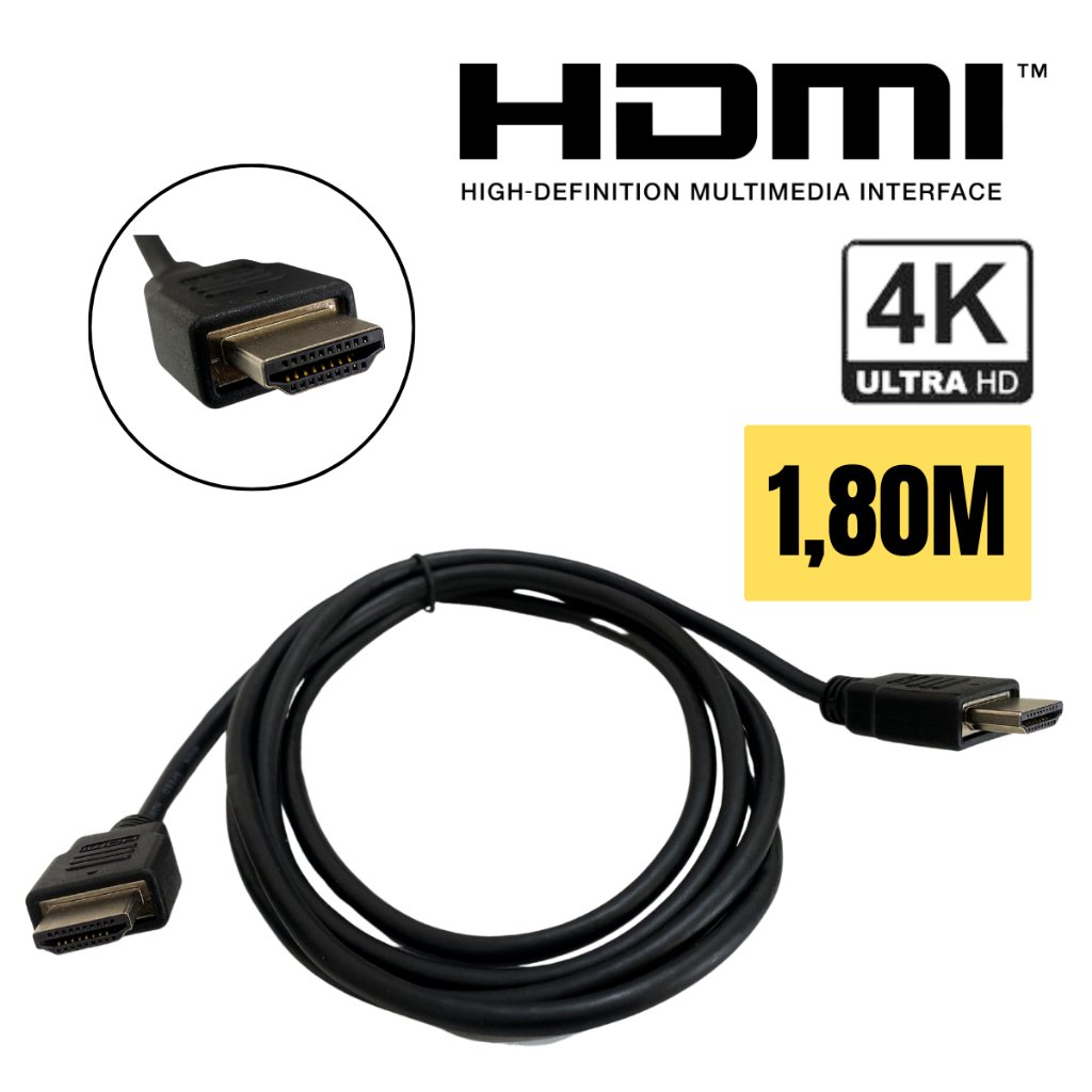 Cabo Hdmi 1,80 metros 4k Full Hd 2 .0 Original Para Tv Monitor Computador Cor preto Com garantia