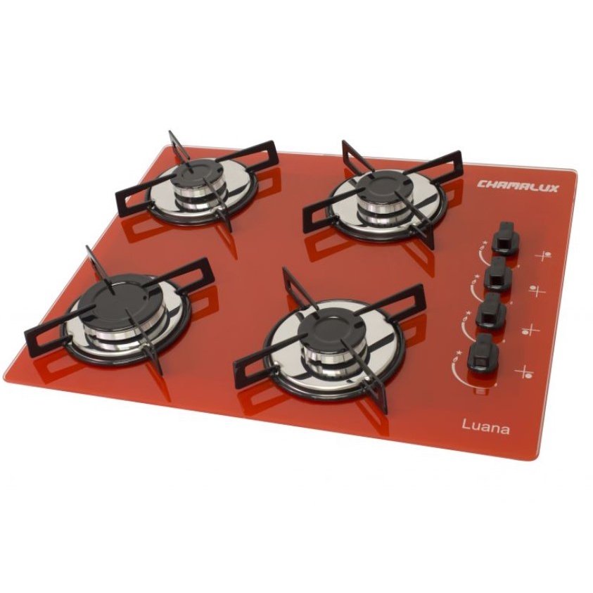 Fogão Cooktop De Mesa Chamalux 4 Bocas À Gas Bivolt Potência 2200W Ultra Chama Vermelho