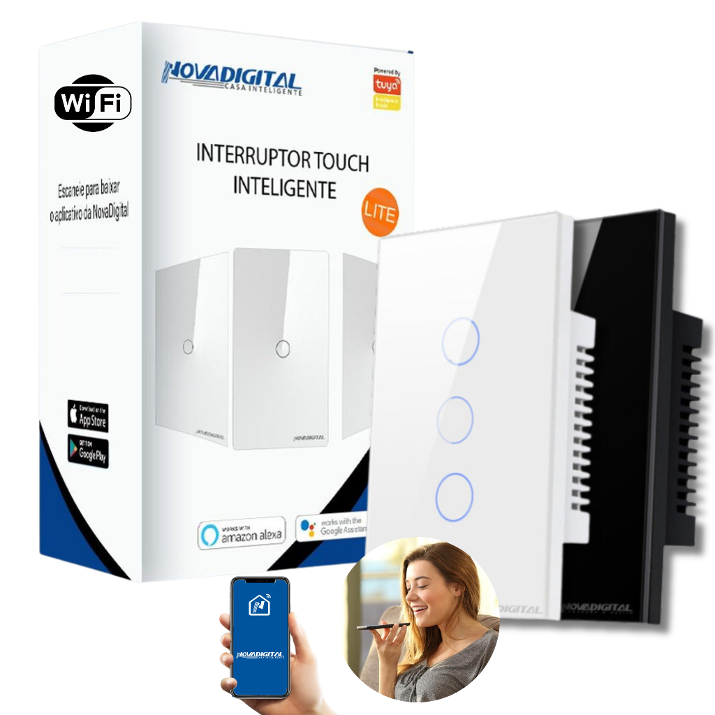 Interruptor WIFI Lite Inteligente 3 Botões Smart Touch Alexa Original Nova Digital