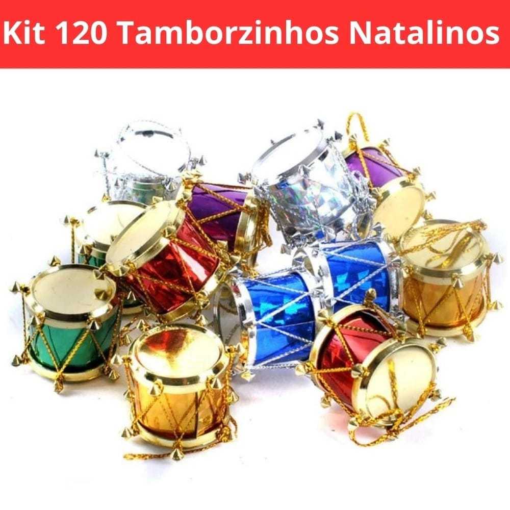 Kit 120 Enfeites Natalinos Tamborzinhos Pendurar Arvore Natal