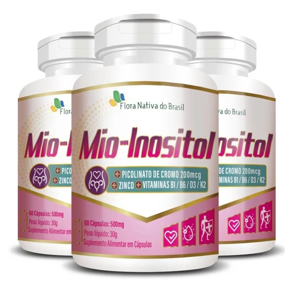 Kit 3 Mio Inositol + Picolitano De Cromo 200mcg, Zinco E Vitaminas B1/B6/D3/K2