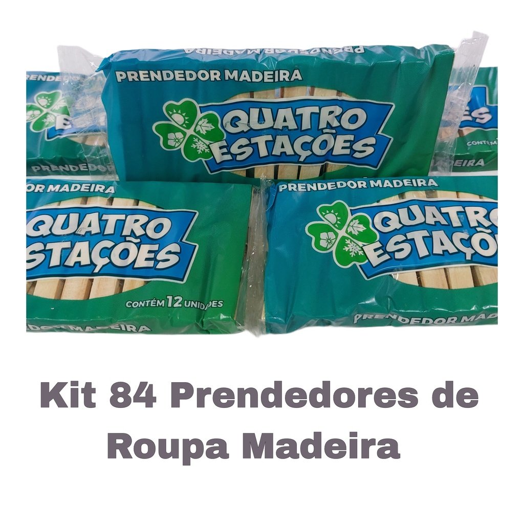 Kit 84 Prendedores de Roupa Madeira Pregador Varal