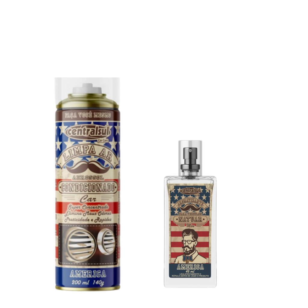Kit Aromatizante Perfume Automotivo Men America 45ml + Limpa Ar Condicionado America 200ml-140g Centralsul