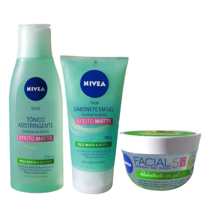 Kit Nivea Skin Care 3 Produtos - Gel de Limpeza Efeito Matte, Tônico Adstringente & Gel Nivea Facial