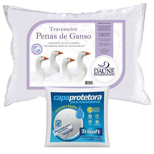 Kit Travesseiro 100% Penas de Ganso 50x70cm Daune com Capa Protetora