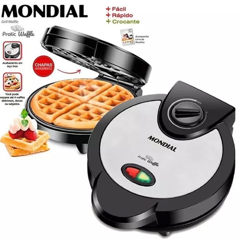 Máquina De Waffle Mondial Maker Crocante 1200w Antiaderente c/ Livro Receitas