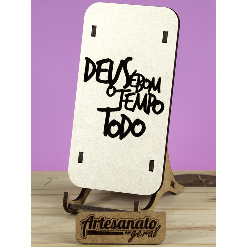 10 Porta Celular Lembrança Presente Religioso Deus é Bom Mdf Branco Cru Enfeite Decoração De Mesa Suporte