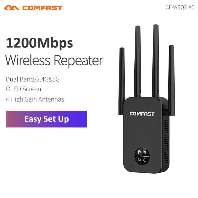 COMFAST 1200Mbps Repetidor Wifi 2.4G & 5G Roteador Amplificador De Sinal Sem Fio Faixa 4 * 3dbi Antena CF-WR754AC