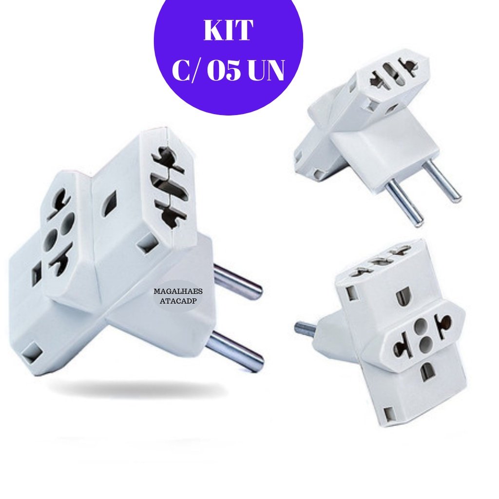 Kit com 03 Adaptadores Tomada Bob Esponja Benjamin 10A 20A Plug Pino Grosso 250v – Plugue Bivolt 110v 220v – CompleteStore®