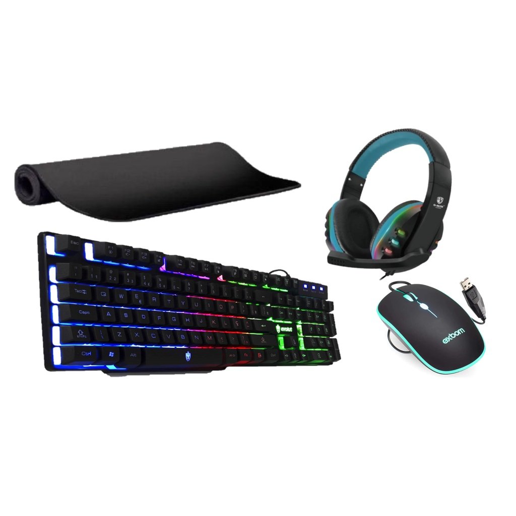 Kit Teclado + Mouse + Fone Gamer Azul + Mouse Pad Gamer