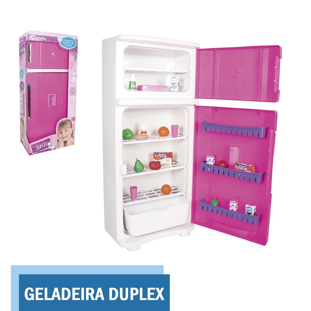 Geladeira Rosa Duplex Infantil Grande Menina 15 Acessórios