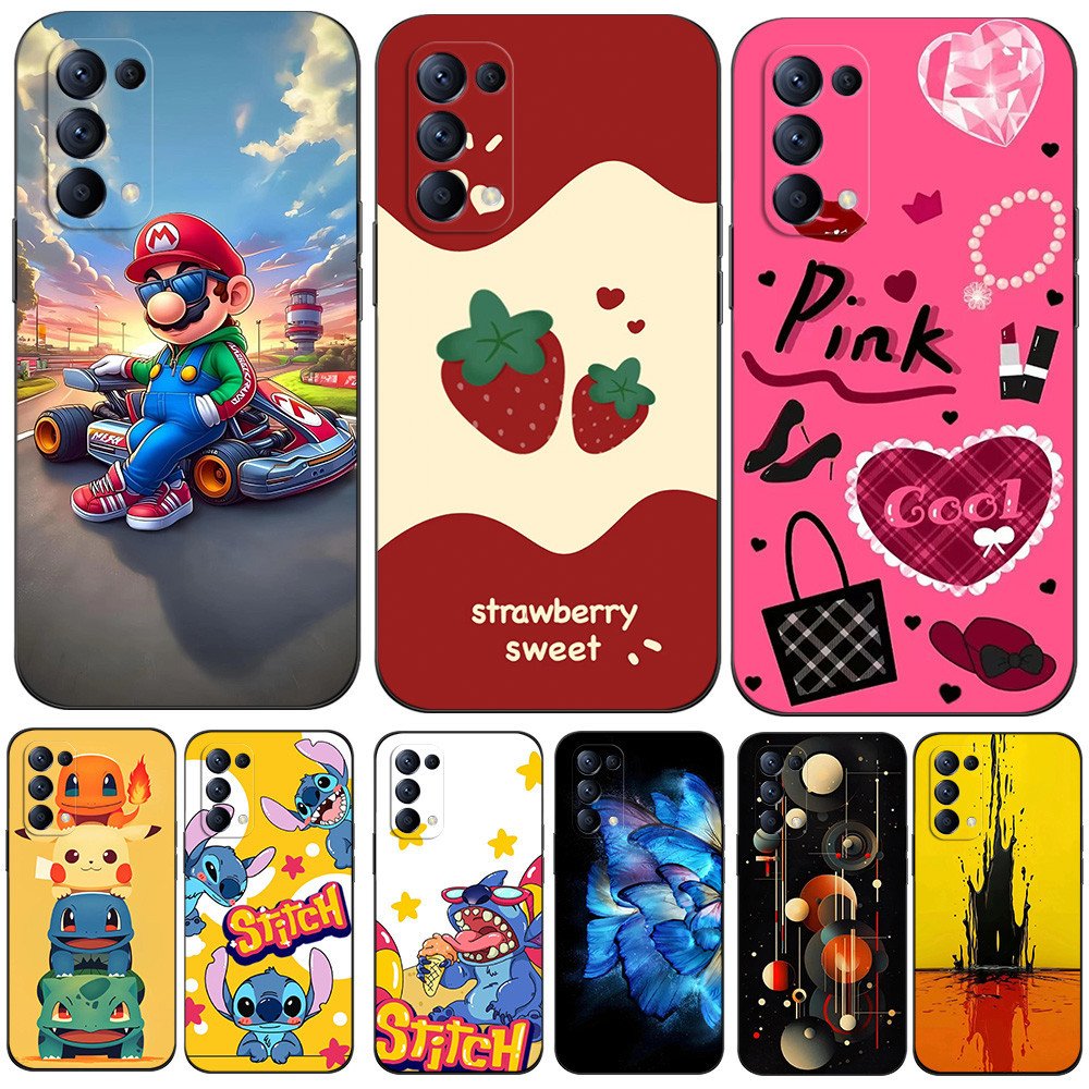 Capa Protetora Para OPPO RENO 6 PRO 5G snapdragon 870 Versão Telefone De Costas Silicone Macio Preto Tpu Stitch Rosa Morango Mario