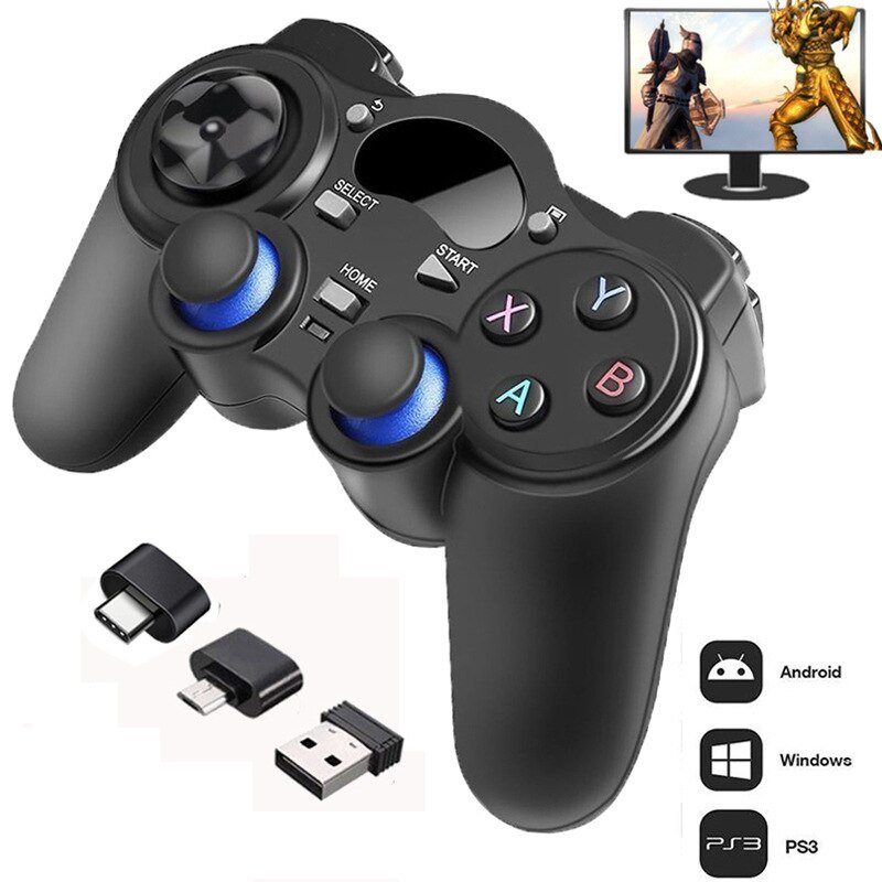 Controlador Gamepad Sem Fio 2.4G Joystick Com Conversor OTG Para PS3 Android Phone Tablet PC Smart TV Box