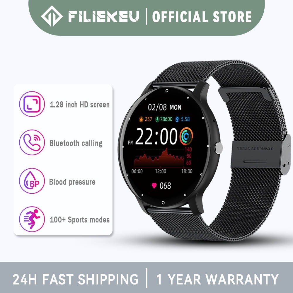 FILIEKEU Relógio Inteligente Para Homens bluetooth Chamam De Rastreador De fitness Esportivo À Prova D'água monitor Saudável De Pressão Arterial Pulseira De Malha Preta smartwatch