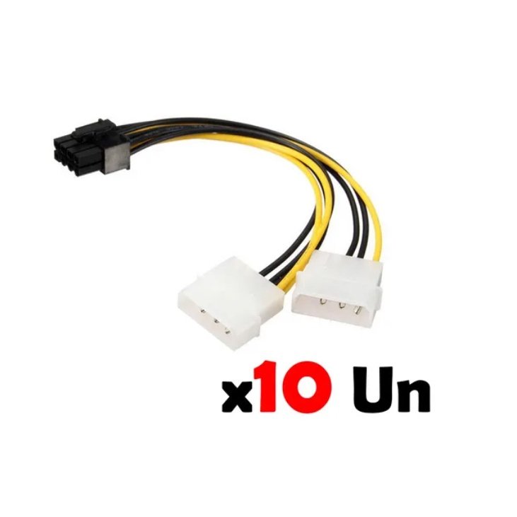 Kit 10 Cabos Adaptador 8 Pinos molex p/ vga Rig Placa de video Mineração Eth bitcoin rig