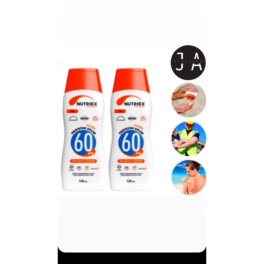 Kit 2 Protetor Solar Fps 60 120ml Nutriex 1/3 UVA UVB Bloqueador Solar Fator 60 Proteção Raios Solares Ultravioleta Sol