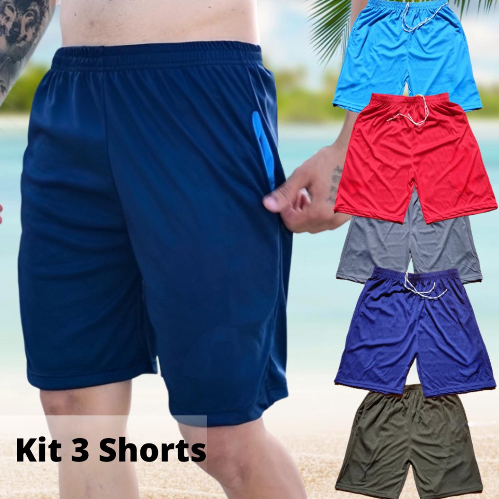 Kit 3 Shorts Masculino Treino Academia Promoção Com Bolso