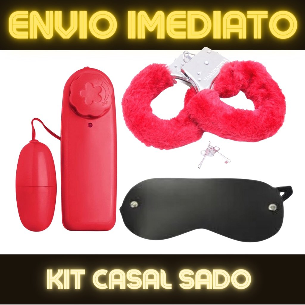 Kit Sado Casal - Algemas + Venda Tapa Olhos Preta + Vibrador Capsula Bullet - Sexy Shop Produtos Eróticos Sadomasoquista Fetiche