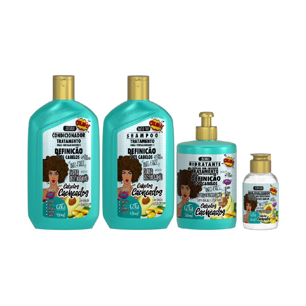 Kit Shampoo Condicionador Creme Óleo Capilar Cabelos Cacheados Super Hidratação Baixon Poo Antifrizz