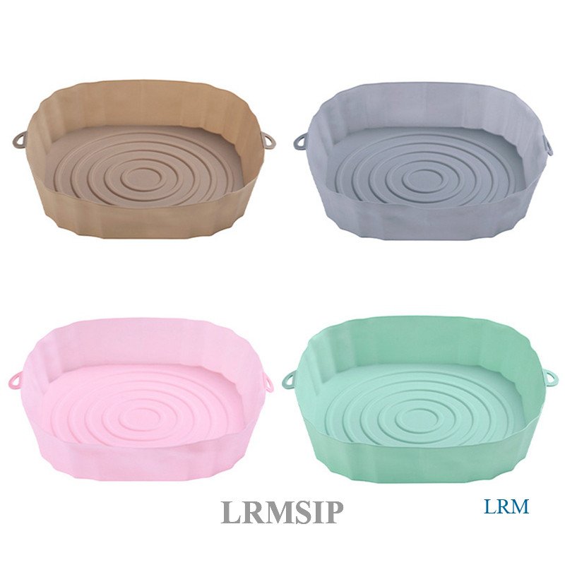 LRM 4Pcs Silicone Fritadeira A Ar Pote Forno Bandeja De Assar Pizza Frita Cesta De Frango Quadrada Substituidores Redondos Acessórios Para Panela De Grelha