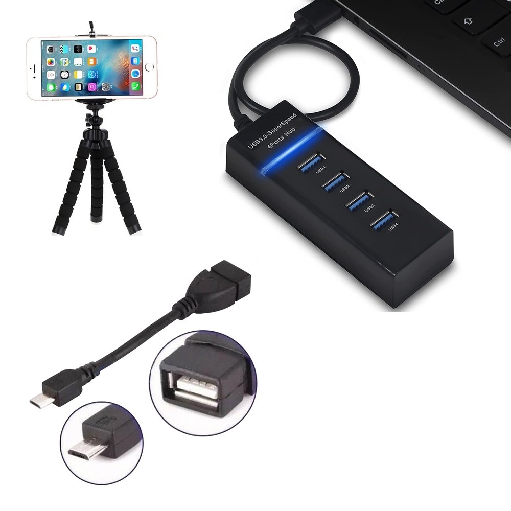 Mobilador Hub 3.0 Com 4 Portas Usb Otg Micro Usb V8 Suporte Celular Gamer Kit Adaptador Teclado e Mouse Para Celular