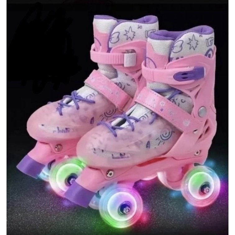 Patins infantil 4 rodas com luz de led nas rodinhas