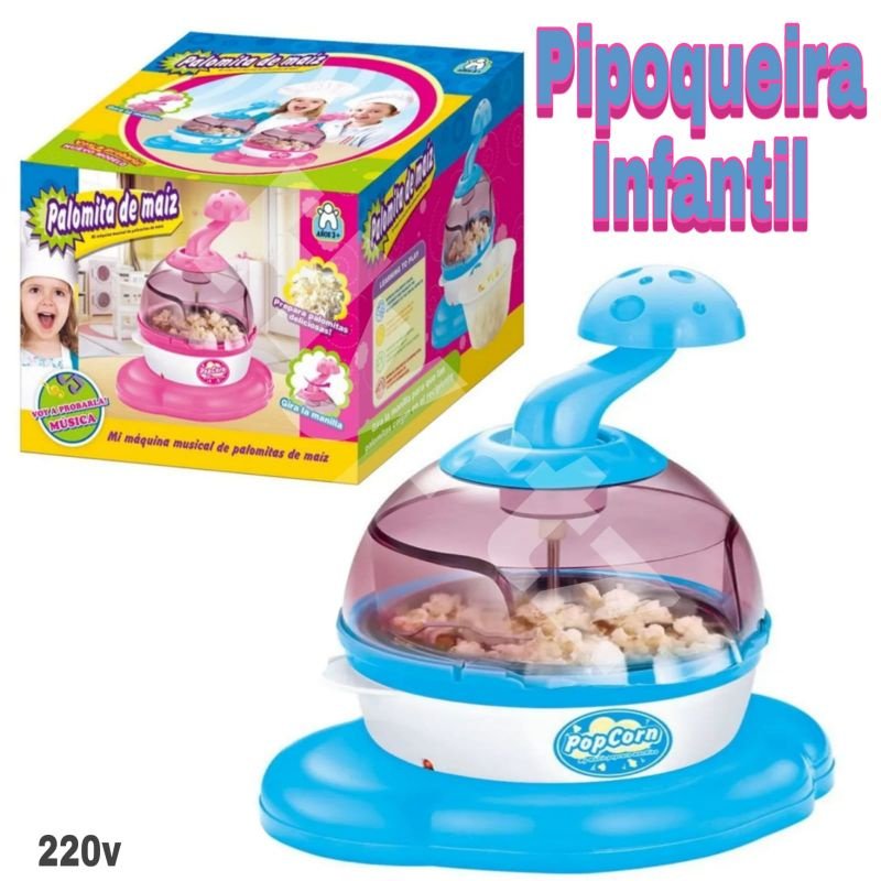 Pipoqueira Eletrica Musical Infantil, Azul ou Rosa 220v