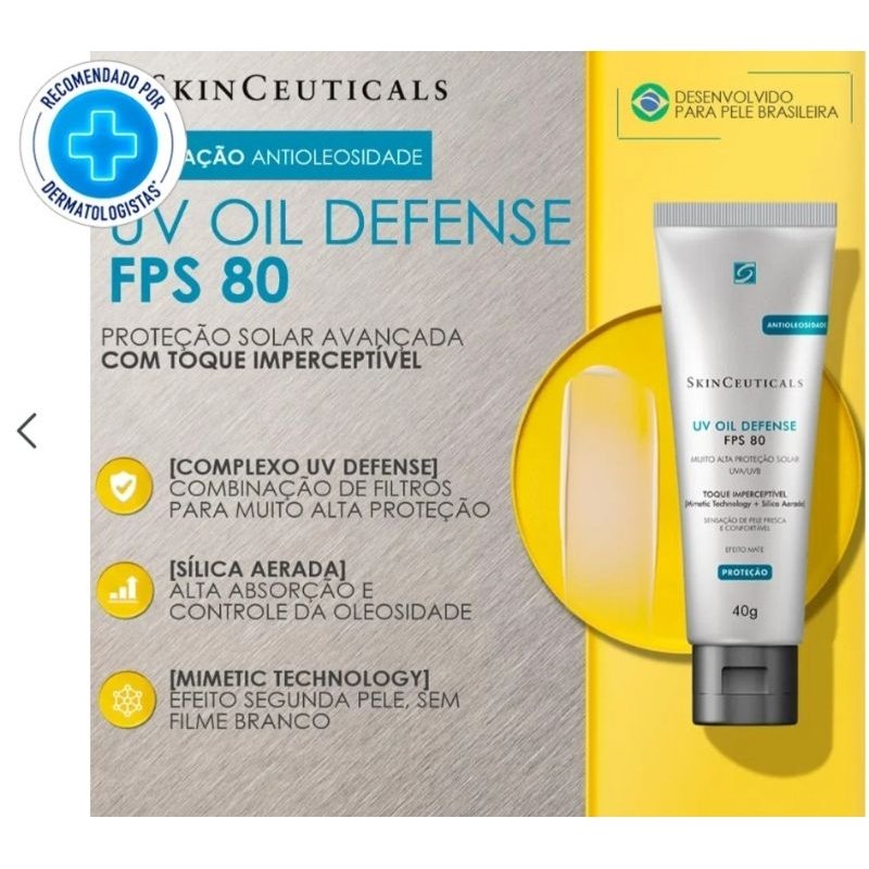 Protetor Solar Facial Skinceuticals UV Oil Defense Sem Cor FPS80 40g