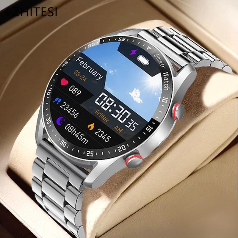 Relógio inteligente tela AMOLED chamada bluetooth multifuncional luxo relógio smartwatch para Android IOS +caixa