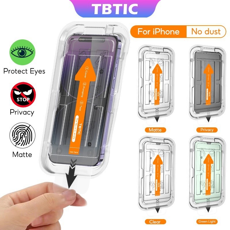 TBTIC Para iPhone Protetor De Tela De Vidro Temperado 15 14 13 12 11 Pro Max Plus XR X Xs HD Matte Privacidade Anti-Impressão Digital Blueray Luz Verde Com Alinhamento Automático Fácil Instalação Full Cov