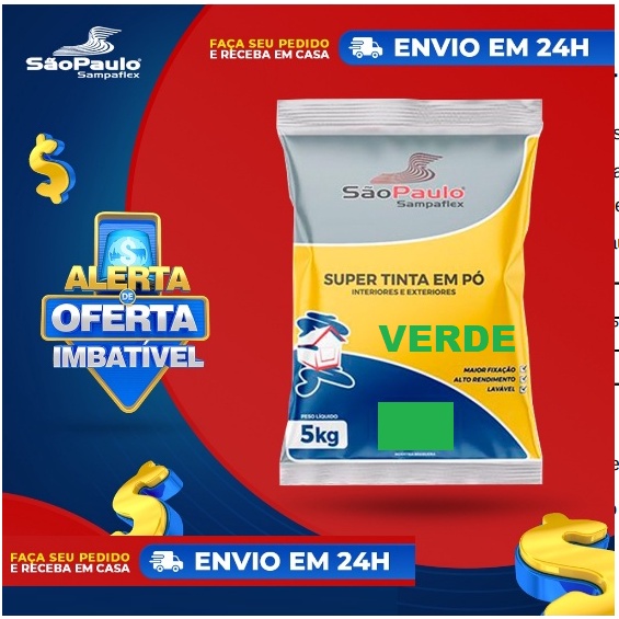 Tinta em Pó VERDE 5KG São Paulo | Sampaflex , tinta acrilica lavável, alto rendimento, protege contra bactérias