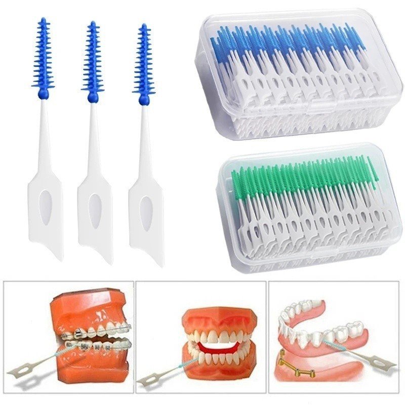 40Pcs/Set Escovas Interdentais De Silicone De Limpeza Dentária Super Macias Cuidados Com Os Dentes Fio Dental Palitos Dentários Ferramentas Orais